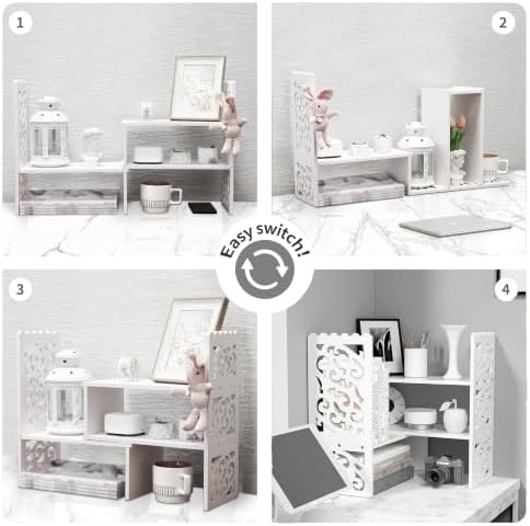 MASAKA B&W - Kawaii Storage Desktop Organizer for Your Desk Space, Double H Plants Display Shelf, Home Office Storage Rack Adjustable Stackable for Office, Dormitory (White*09) - Image 4