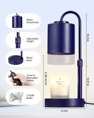 CASTLELIFE Dimmable Candle Warmer Lamp with Timer, Height Adjustable Candle Warmer for Jar Candles, Electric Wax Melt Warmer for Home Decor House Warming Gifts, Birthday Gifts for Women,Blue - Image 2