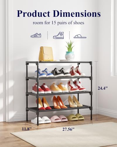 Kitsure Shoe Rack - Non-Woven Shoe Rack Shelf, Shoe Organizer for Closet, Entryway, Garage & Corridor, Stackable Shoe Shelves, X-Large, Black - Image 3