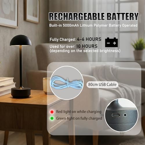 LED Cordless Table Lamp 5000mAh Rechargeable Battery Light Black - Image 4