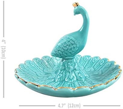 Lependor Cute Animal Ceramic Jewelry Tray Ring Holder Trinket Dish Necklace Earrings Rings Jewelry Organizer Display Jewelry Trinket Holder Home Decoration - Blue Peacock - Image 5