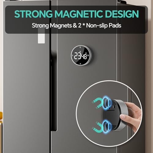 Digital Kitchen Timer with Magnetic, Large LED Display Countdown/Countup Timer, Pomodoro Preset 5/15/25 Mins, Volume & Brightness Adjustable for Cooking Baking Working Studying Silver - Image 2