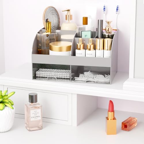 Makeup Organizer with Drawers, Cosmetic Storage for Dresser Vanity and Bathroom Countertop, Beauty Holder for Lipstick Brush, Skincare Organizer for Vanity, Cosmetic Display Case (Grey) - Image 6