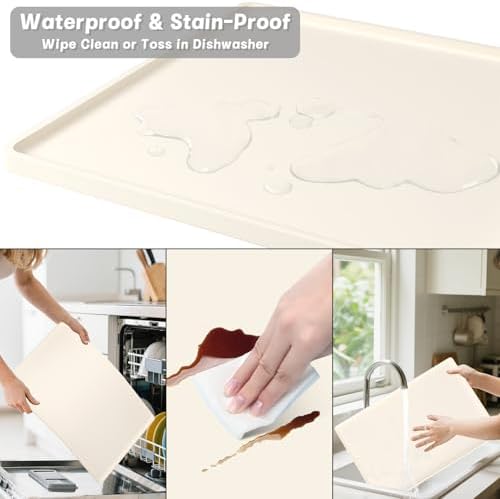 Rnivvi Silicone Coffee Mat, 16" x 24" Waterproof Raised Edge Coffee Bar Mats for Espresso Machine Station Accessories, Heat Resistant Detachable Dish Drying Pad for Kitchen Counter, Dish Rack, Beige - Image 6