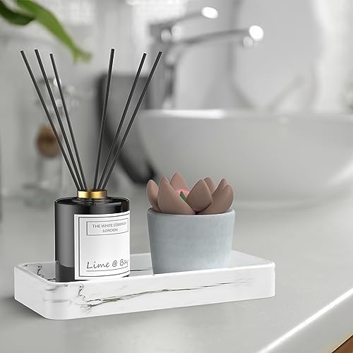 Gurygo 8" Ceramic Bathroom Vanity Tray for Kitchen Counter - Kitchen Soap Tray - Rectangular Ceramic Trays for Bathroom - Porcelain Large Serving Trays (Marble, Set/1) - Image 4