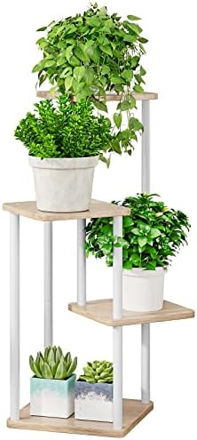 AZERPIAN 4 Tier Tall Plant Stand Indoor Corner Tiered Shelf Metal MDF Board by AZERPIAN