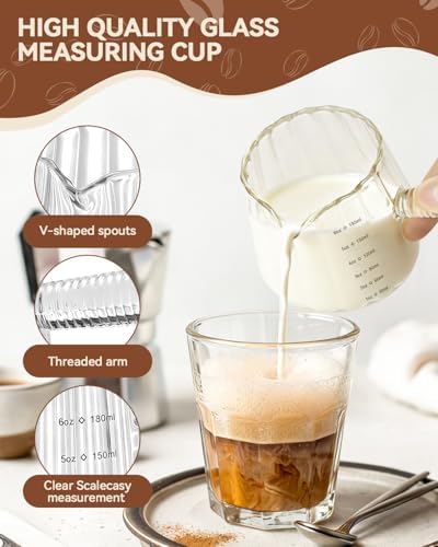 2 PCS Espresso Measuring Cup 6 Oz, Espresso Glass Cups with Glass Handle, Milk Frothing Cup, Espresso Cup for Coffee, Milk, Tea or Maple Syrup Serving (Pure Transparent Color) - Image 6