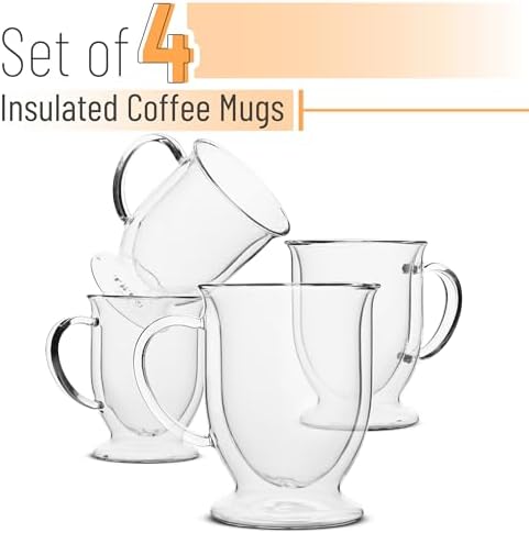 BTaT- Double Walled Glass Coffee Mugs, 16 oz, Set of 4, Glass Coffee Cups with Handle, Insulated Clear Coffee Mug for Hot and Cold Beverages, Cappuccino, Latte, Tea, Americano, Microwave Safe - Image 2