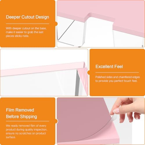 BEEGO Sticky Note Holder Organizer - 4x6 in Clear and Lightpink Acrylic Notepad Holder Acrylic Sticky Note Dispenser Cute Memo Holder (NO Pads) for Dorm Room Office Desk Organization - Image 6