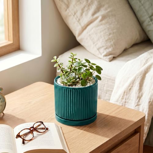 4 Inch Ceramic Pots for Plants, Plant Pots with Tray, Blackish Green - Image 6