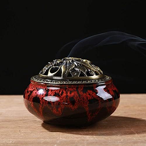 Incense Burner with Calabash Incense Stick Holder - Porcelain Charcoal Censer for Use with Resin Granular Powder Cone or Coil Incense (Fambe Red) - Image 2
