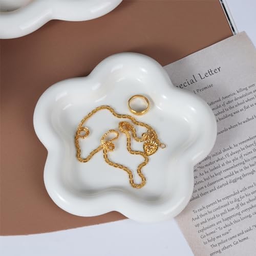 Small Ring Holder Dish, Ceramic Jewelry Dish Tray, Flower Shape Jewelry Tray for Women, Room Decor Aesthetic Trinket Dish, Wedding Engagement Jewelry Plate Bowl for Earrings Keys Perfume Gift - Image 3