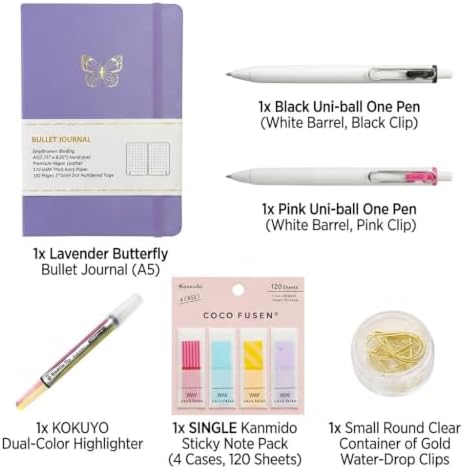 JY Meigo **Premium** Stationery Gift Set - **Back to School College Essentials** for Students - Aesthetic Journaling Kit 120GSM Purple Butterfly Journal, Uni-ball One Pens & KOKUYO Highlighter - Image 2