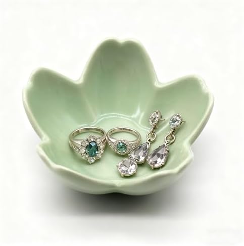 Ring Dish, Ceramic Jewelry Tray, Trinket Holder for Bathroom Nightstand, Small Decorative Bowl (Green) by BESSKON