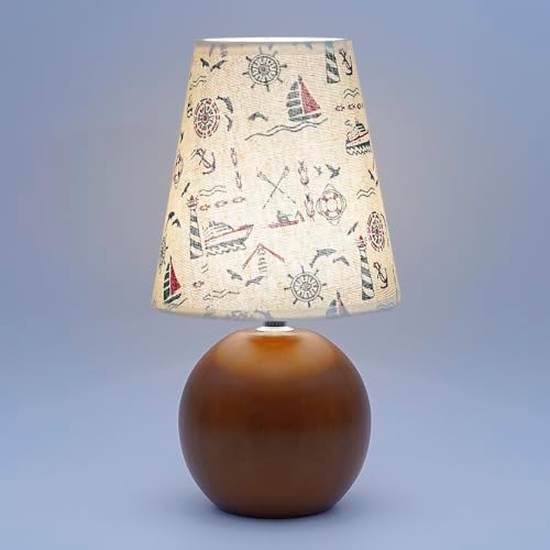 Vintage Wooden Night Lamp, Wood Base Fabric Lampshade, Adjustable Light Color and Brightness with Power-Off Memory, Safe USB Powered, Retro LED Table Light for Bedroom Living Room Office (Voyage) by KVPPVTLighting