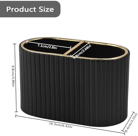 PU Leather Desk Organizer, Pen Holder, Black - Image 4