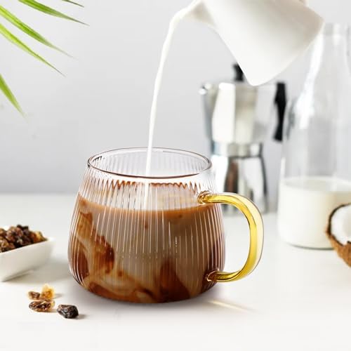 AVLA 6 Pack Glass Coffee Mugs, 16 OZ Unique Vertical Stripes Coffee Cup, Clear Large Tea Glasses with Handle, Vintage Transparent Glassware for Hot/Cold Beverages, Cappuccino, Latte, Espresso, Juice - Image 3