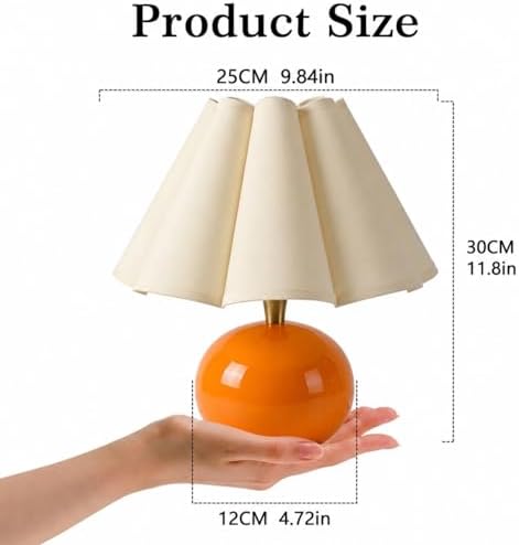 Small Bedside Table Lamp, 11.8'' Ceramic Stepless Dimmable Lamp (Orange) - Image 3