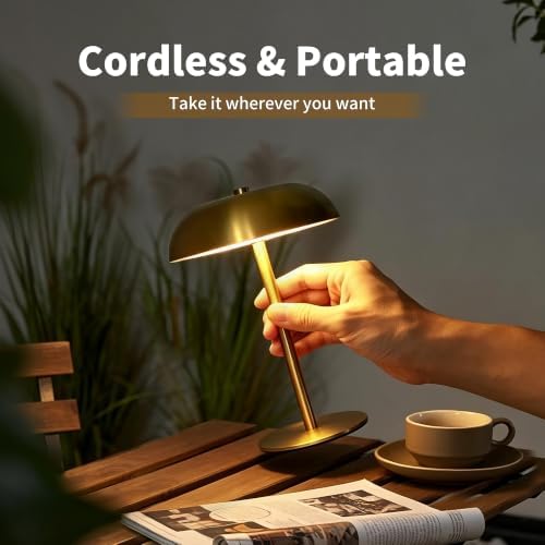 8.4" Mushroom Rechargeable Cordless LED Table Lamp, 5200mAh Battery Powered Portable Table Light with 3 Color Modes & Stepless Dimming, for Patio, Kitchen, Restaurant (Gold) - Image 5