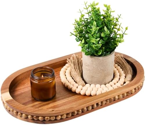 Decorative Oval Acacia Wood Tray for Coffee Table Home Decor by THORNIA