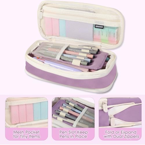 56 PCS Aesthetic School Supplies with Large Pencil Case, 5 Inspirational Ballpoint Pens, 12 Pastel Highlighters, 5 Black Ink Gel Pens, 6 Mechanical Pencils 0.5-0.7mm College Student Essentials(purple) - Image 6