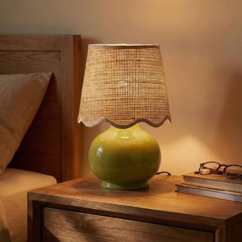 Benton Ceramic Table Lamp with Fabric Shade – 13" Bedside Accent Lamp for Bedroom, Living Room & Nightstand (Olive) - Image 4
