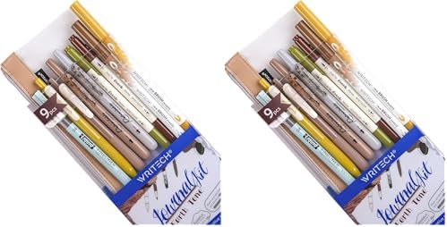 WRITECH Journaling Gel Pens Highlighters: 0.5mm Fine Point Retractable Gel Ink Pen Assorted Colored Highlighter Fineliner Multicolor Dual Tip Brush Marker Bulk Extra Smooth No Bleed 9ct (Earth Tone) by WRITECH