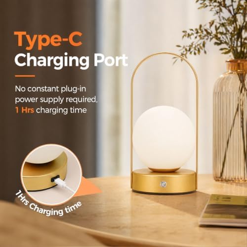Senzoy Globe Table Lamp, Portable Mini LED Night Light, Gold - Image 5