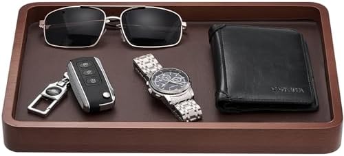 ProCase Wood Valet Tray for Men, Key Tray, Desk & Nightstand -DarkBrown by ProCase