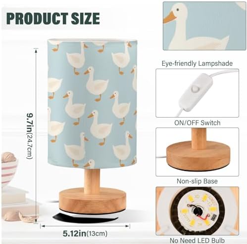 Cute Hand Draw White Duck Doodle Table Lamp for Bedroom USB Port Lamps Small Accent Table Lamp Nightstand Lamp Sturdy Linen Shade Wooden Base Decorative Lamps for Bedside Reading|Kids|Dorm|Home - Image 4