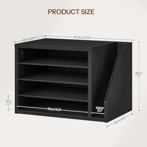 HOOBRO Mail Sorter, Literature Organizer with Adjustable Shelves, Paper Organizer for Office, Home, Wood Countertop File Holders, Mails, Magazines, Black BK41WF01 - Image 2