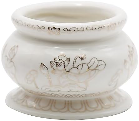 Ceramic Incense Burner Pot, Small Incense Bowl Lotus Incense Holder for Meditation, Prayer & Yoga for Praying Buddha Tibetan Buddhist Altar Incense Censer 4 Inches by Zreneyfex