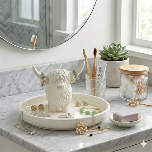 Highland Cow Gifts for Women, Ring Holder Dish for Rings, Earrings, Necklaces, Jewelry Organizer, Highland Cow Farmhouse Decor, Birthday Gifts for Women, Christmas Wedding Housewarming Present - Image 2