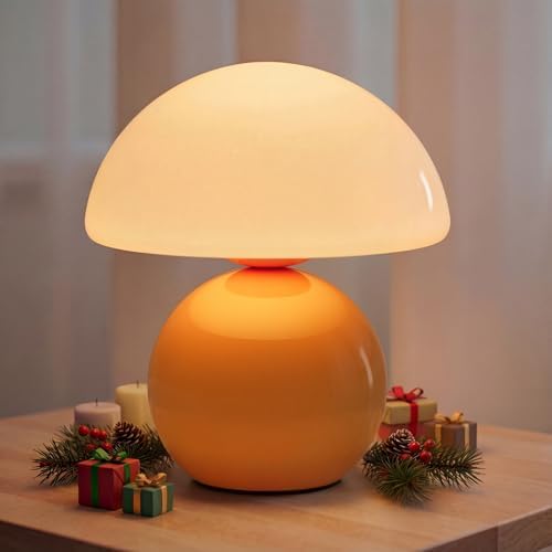 NIORSUN Mushroom Lamp Table Lamp for Bedroom, Portables Cordless Table Lamp,Wireless lamp,Small Bedside Table Touch Lamps for Living Room,Mini Mushroom 5200mAh Battery Operated Lamp Modern Orange by NIORSUN