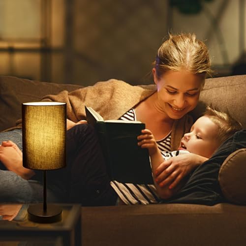 RISLG 2 Pack Table Lamp for Bedroom, Bedside Lamps for Nightstand with Wire Switch, Minimalist Desk Lamps with Linen Fabric Shade for Kids Room Living Room Office Dorm, Bulb Included - Image 2