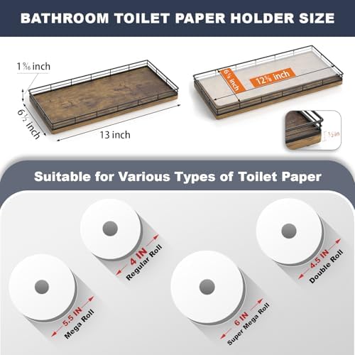 Bathroom Toilet Tank Tray, 13" Wood Storage Basket Back of Toilet Basket Organizer, Vanity Tray for Perfume Makeup Candle Kitchen Counter Coffee Table Bar Decor Rustic - Image 2