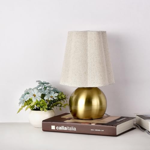 Ziqqeelam Gold Small Table Lamp for Bedroom Bedside，Brass Gold Lamps for Nightstand, Scalloped Linen Shade Table Lamps for Small Spaces for Bedroom, Home Office, Living Room by Unknown