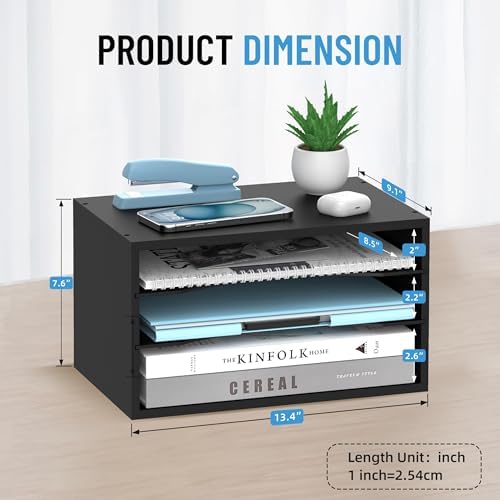 3-Tier Paper Organizer for Desk, Adjustable Mail Organizer, Black - Image 2