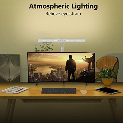 Micomlan Led Desk Lamp for Home Office, White Architect Desk Lamp with Clamp for Crafting, 24W Bright Rotatable Led Table Light Stepless Dimming Tempering Wide Computer Light with Atmosphere Lighting - Image 4