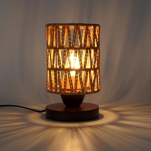 Handmade Rattan Lamp Farmhouse Table Lamp for Bedroom, Stepless Dimming Rustic Woven Lamps for Night Stands with Warm White LED Bulb, Boho-Inspired Boho Lamps for Living Room Kitchen Nook by DKCONONY
