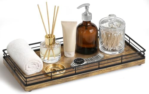Bathroom Vanity Tray for Countertop, 12" x 6" Wood Toilet Tank Tray by Focusonit