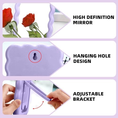 Wave Table Desk Vanity Makeup Mirror Small Make Up Office Mirror Purple - Image 4