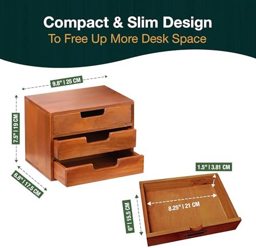 Triple Drawer Desktop Storage Organizer in Modern Wood Design (9.8”x6.9”x 7.5”) 3-Drawer Stackable Drawer Unit - Vanity Accessories Organizer (1-Pack) - Image 3