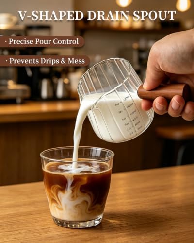 2 PCS Espresso Measuring Cup 6 Oz, Espresso Glass Cups with Wood Handle, Milk Frothing Cup, Espresso Cup for Coffee, Milk, Tea or Maple Syrup Serving - Image 5