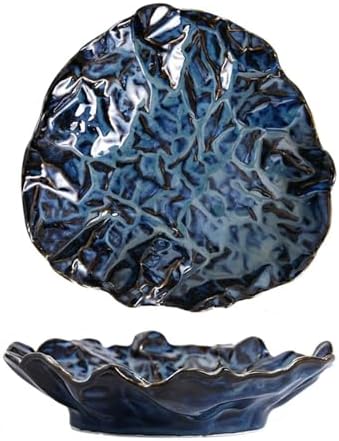 8.8-Inch Ceramic Decorative Bowl, Blue Reactive Glaze by Amitofo