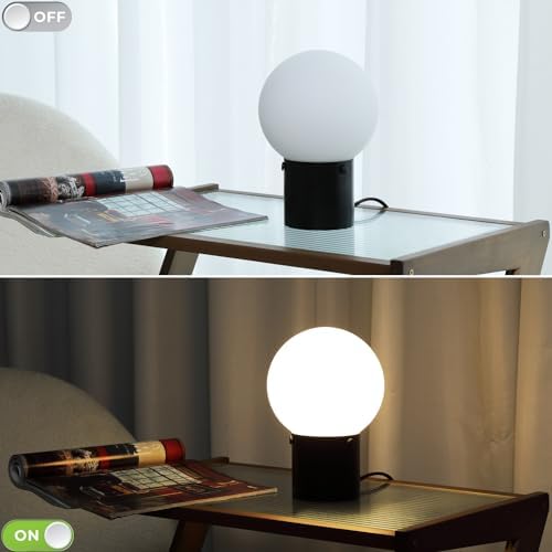 Somniferous Small Table Lamps Set of 2, Black Table Lamp with Frosted Glass Globe Shade, Mid Century Modern Bedside Lamps, Nightstand Lamps for Bedroom Living Room Dorm, 7W LED Bulb Included - Image 5