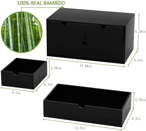 Bamboo Desk Organizer wtih Drawers Mini Desktop Drawer Tabletop Storage - Image 3