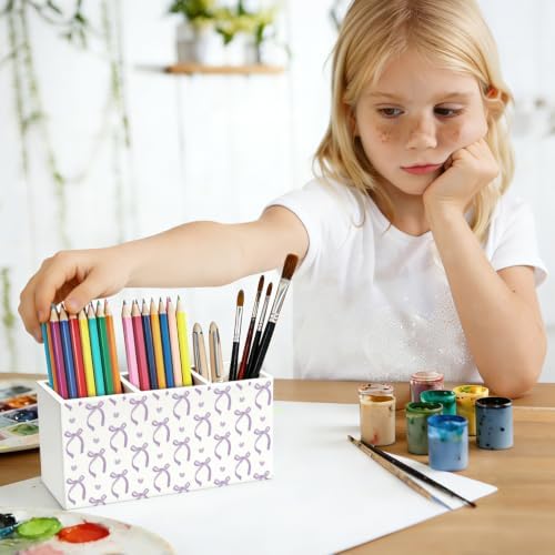 Purple Bow Pen Pencil Holder for Office Desk Accessories Decor - Image 5