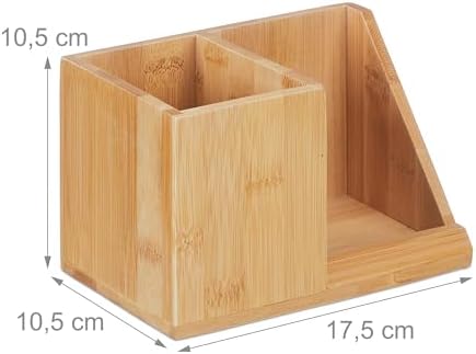 Relaxdays Desk Organiser, Bamboo, 2 Compartments, for Office Supplies & Cosmetics, Pen Box, HBT: 10.5 x 17.5 x 10.5 cm, Natural - Image 4