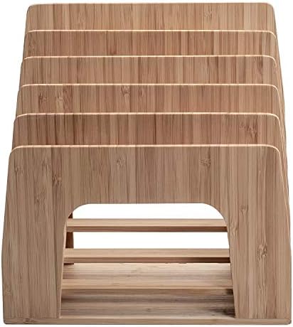 MobileVision Bamboo Desktop Inclined File Folder Organizer and Paper Tray, Upright Sections, Step Sorter, 5 Slots - Image 5